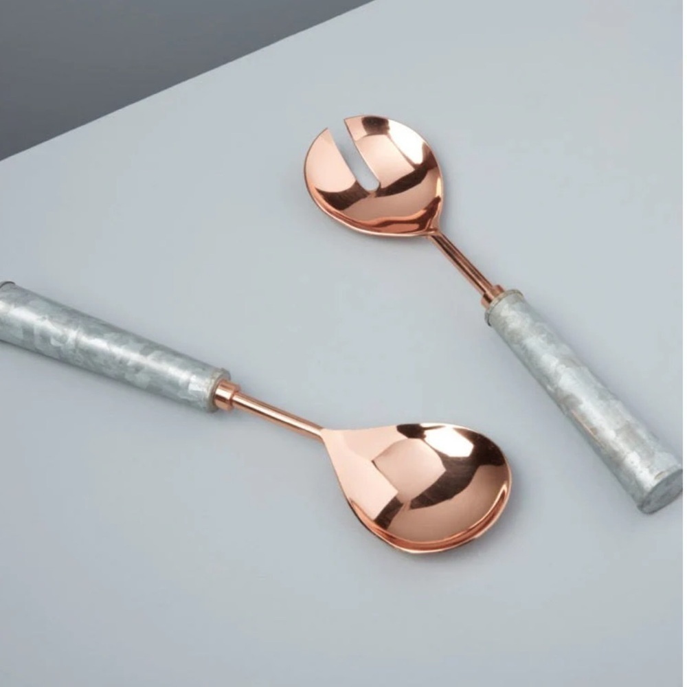 Galvanized and copper serving set